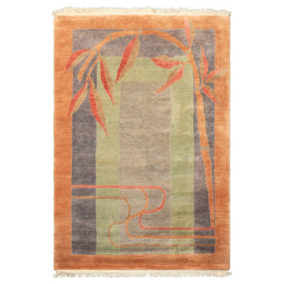 Tapis transitionnel tibétain gris en laine noué à la main 4 pi 8 po x 7 po