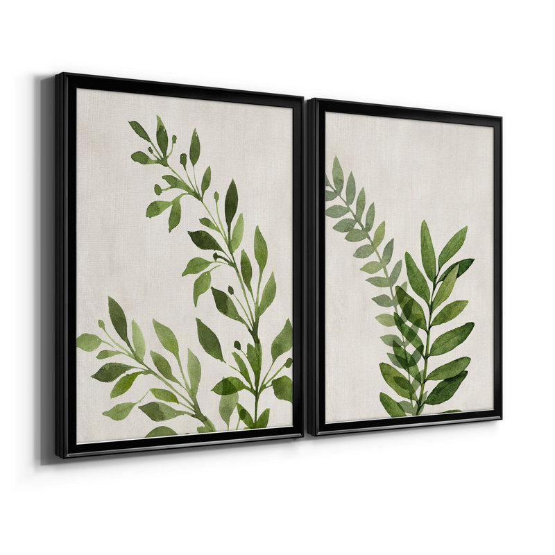 «Botanical Wash I», ensemble de 2 reproductions d'art sur toiles, Toile avec cadre noir, Pas de tapis