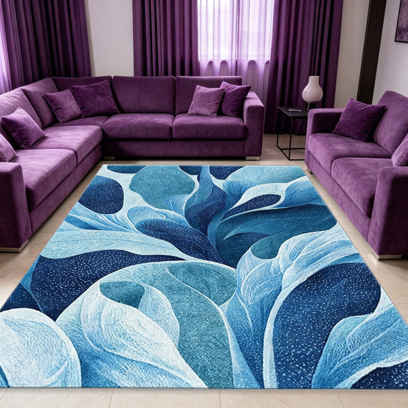Blue and Sky Abstract Floral carpet-easy to clean, machine-washable, soft and comfortable; suitable for door mats, kitchens, living rooms, bedrooms, corridors, and laundry areas. Easy to clean, durable carpet for home decoration.