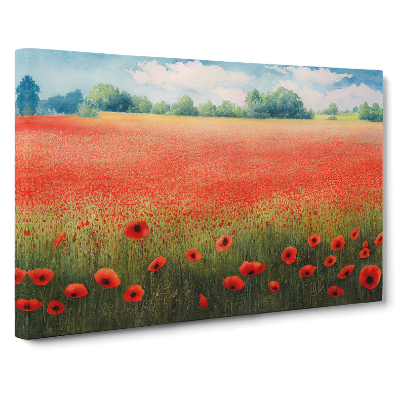 Watercolour Poppy Field Vol.4 - Wrapped Canvas Print, 35cm H x 50cm W x 3cm D