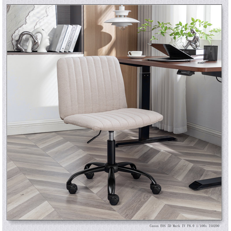 Chaise de bureau rembourrée en polyester, pivotante, réglable en hauteur, avec roulettes, Beige