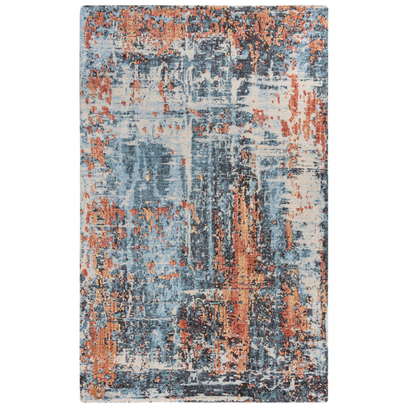 Tapis bleu en laine Power Loom, Rectangle 5 pi x 8 pi