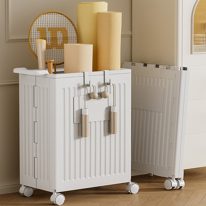 Foldable Storage Box with Wheels, White