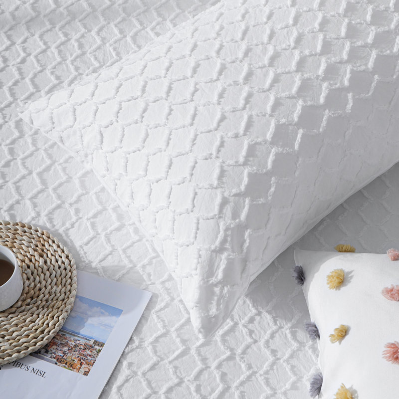 Ensemble d'édredon en jacquard et capitonné Suniya, Édredon pour très grand lit + 2 très grandes ta, Blanc