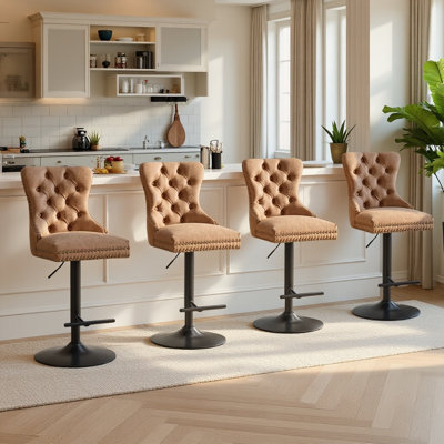 Retro Pu Adjustable Swivel Bar Stools Set Of 4, Tufted Barstools With Back, 3 Colours