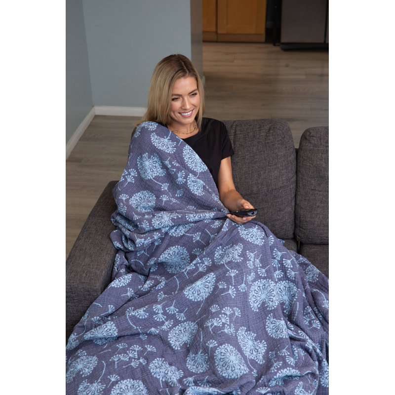 Navy and Blue Reversible Cotton Dandelion Throw Blanket