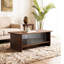 Table basse rectangulaire moderne et minimaliste de 47 pouces avec armoire de rangement avec portes coulissantes en verre, idéale pour les salons, les chambres à coucher et les bureaux, facile à assembler-128968061