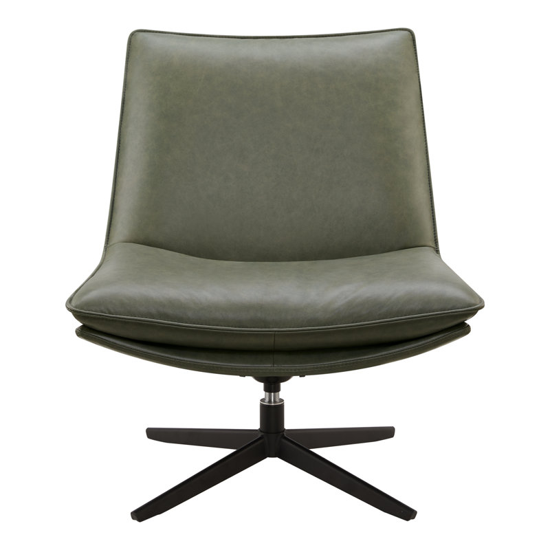 Delana Top Grain Leather Swivel Lounge Chair, Zurich Olive Gray