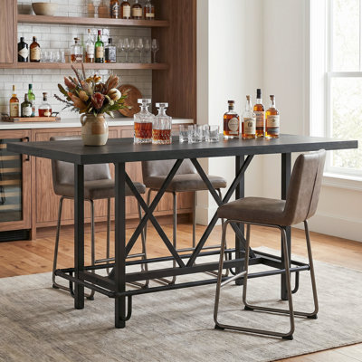 Table de bar à hauteur de comptoir, table de pub longue de 62,99 po avec repose-pieds en métal pour le déjeuner de la cuisine