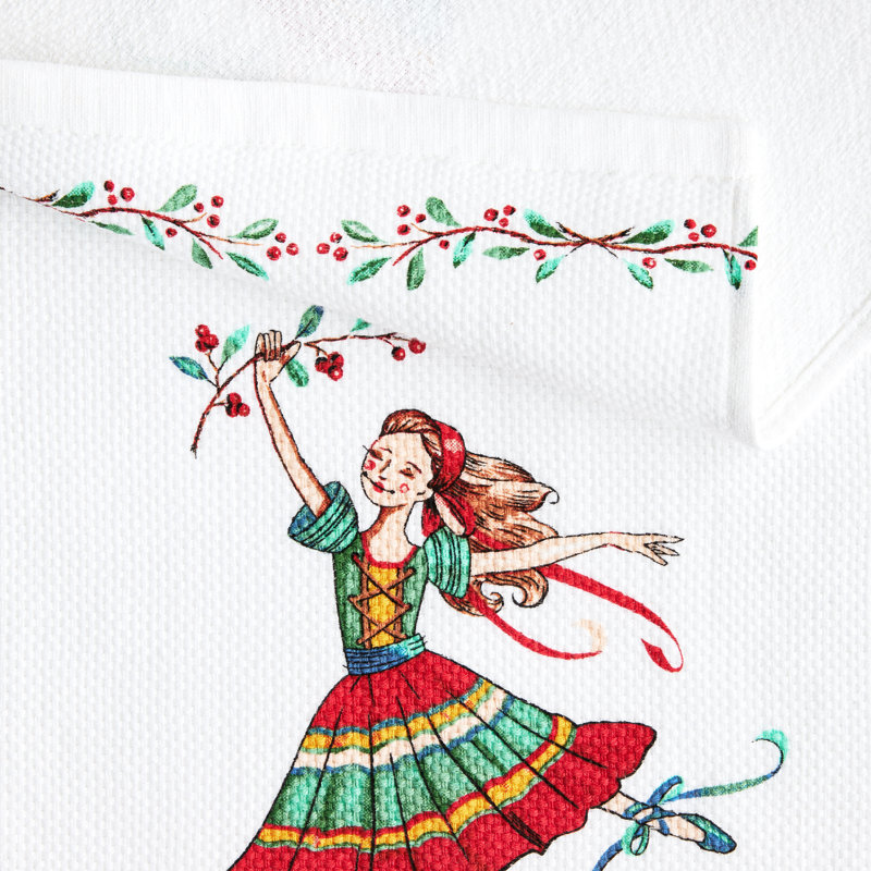 Ensemble de 2 serviettes de cuisine FIESTA Ballerina Holiday Holly Sprig, blanc / rouge / vert, 16 x 28