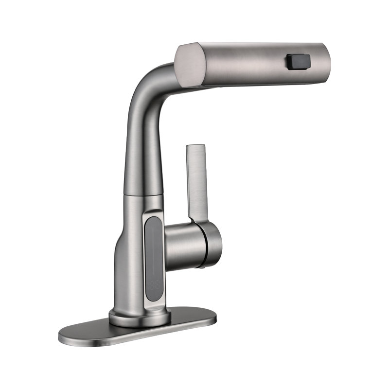Waterfall-style Kitchen/bathroom Faucet With Pull-down Shower Head, Single Handle And 360° Rotating Stainless Steel Single Hole Or 3-hole Kitchen Sink/bathroom Faucet.