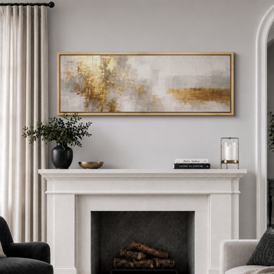 Abstract Gold White Neutral Composition Artwork, Elegant Living Room Pictures, Framed Canvas Giclee Print Wall Art