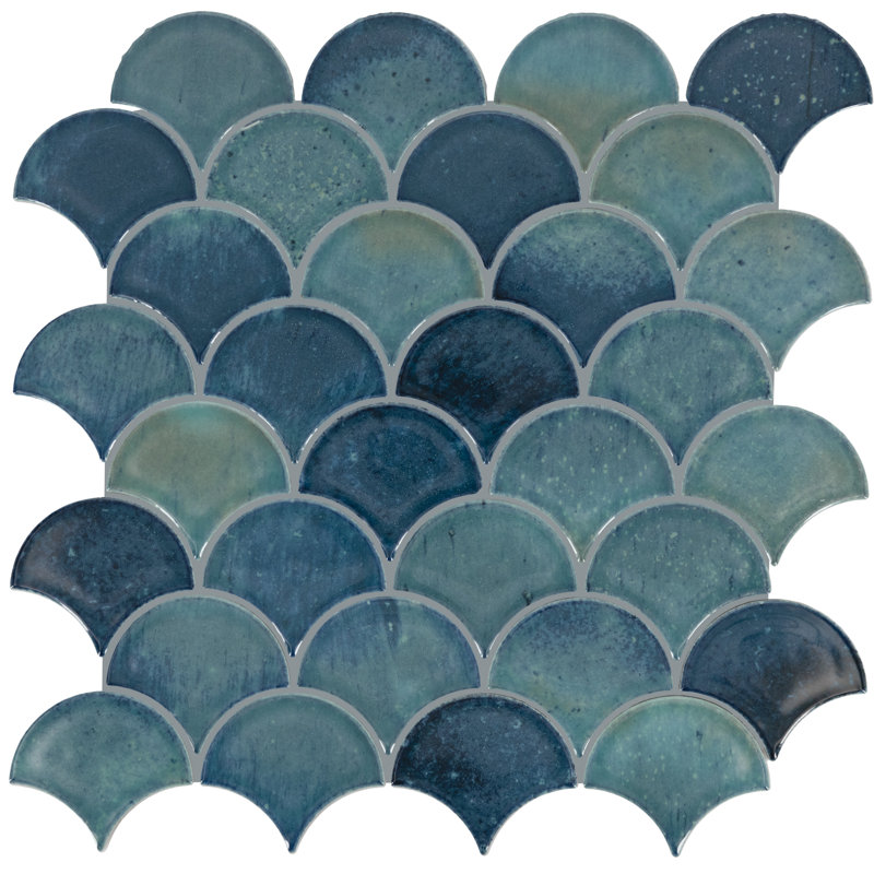 Daltile Miramo 3" Ceramic Fan Wall Mosaic (10 PCS Per Carton) (10.20 SQFT Per Carton), Aqua