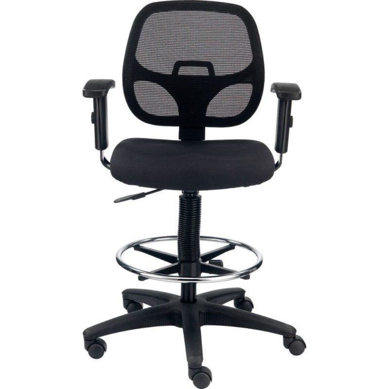 Traditional Backed Adjustable Height Ergonomic Lab Stool with Footring Wheels