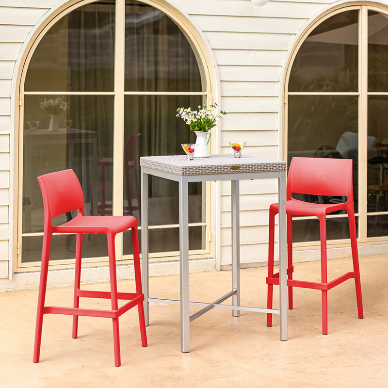 Sensilla Stackable Low Back Bar Stool, Red, Bar Stool (29.5” Seat Height)