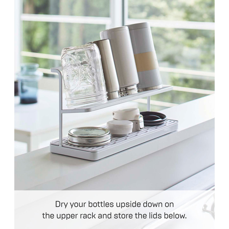 White Metal Compact Countertop Bottle Drying Rack