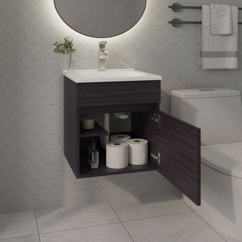 Meuble-lavabo flottant avec lavabo FM, 1 porte, wengue