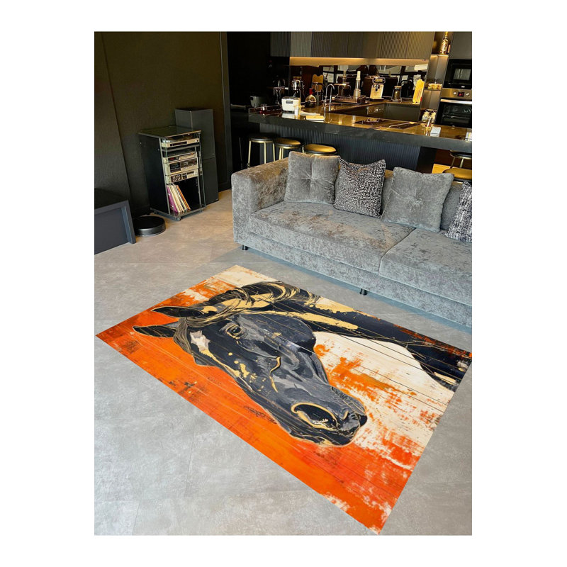 Tapis décoratif noir à motif abstrait abstrait, Tapis de couloir 3 pi 3 po x 6 pi 7 po inclus