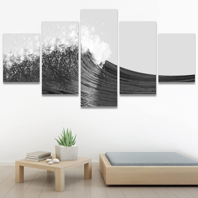 5 pièces, bord de mer, plage, noir et blanc