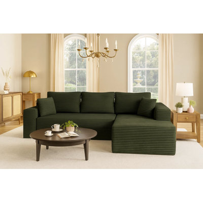 Canapé modulaire en velours côtelé 2 pièces 104 po avec méridienne 104 po côté droit - revêtement vert olive