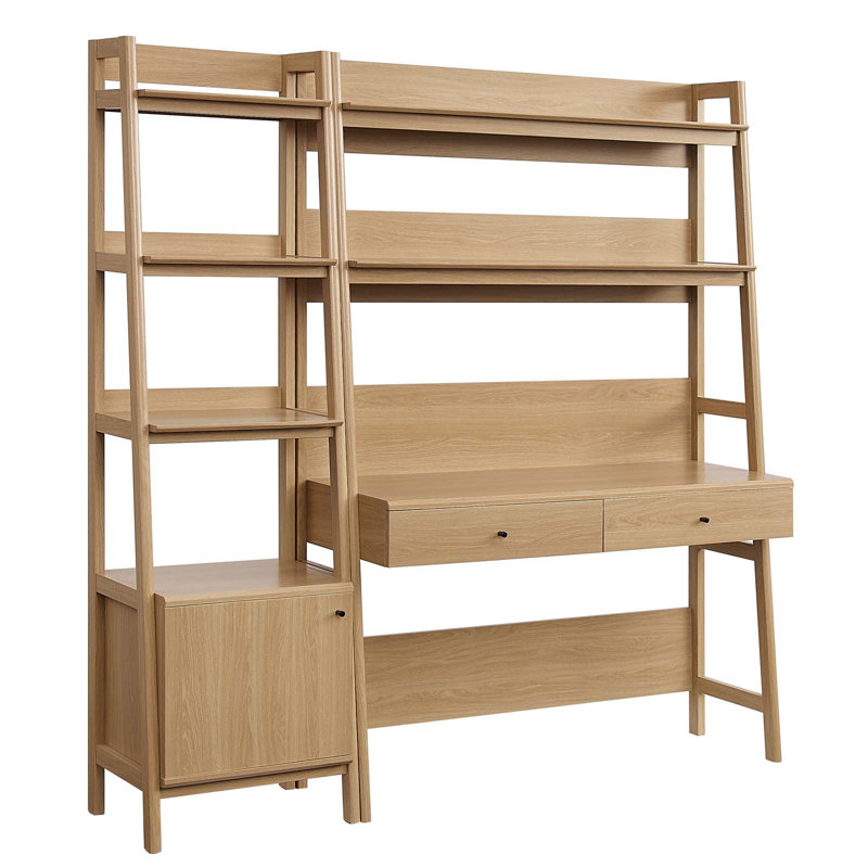 Bixby 2-Piece Wood Office Desk and Bookshelf by Modway, Oak