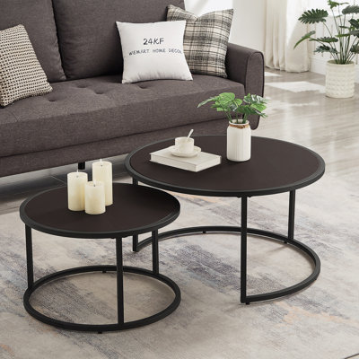 Ensemble de 2 tables basses modernes en similicuir avec base en métal doré, table d'appoint pour salon