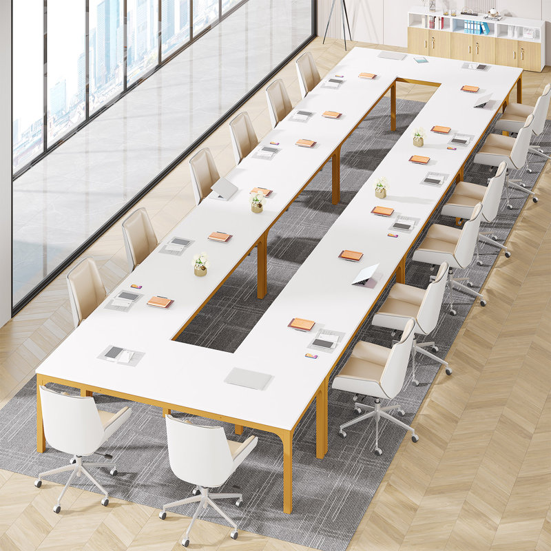 Table de conférence 6,5 pi, table de réunion, Blanc / Doré