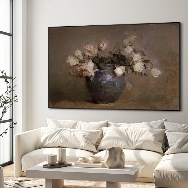 Art mural rétro dans un vase, impression de nature morte florale impressionniste pour chambre à coucher, impression d'art mural encadré très grand (assemblage requis)