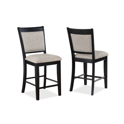 2Pc Counter Height Chair Bar Stool Footrest Upholstered Back Seat Wooden Furniture