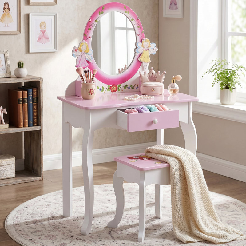 Vanity Desk Set, Makeup Table, Dresser Table Pink