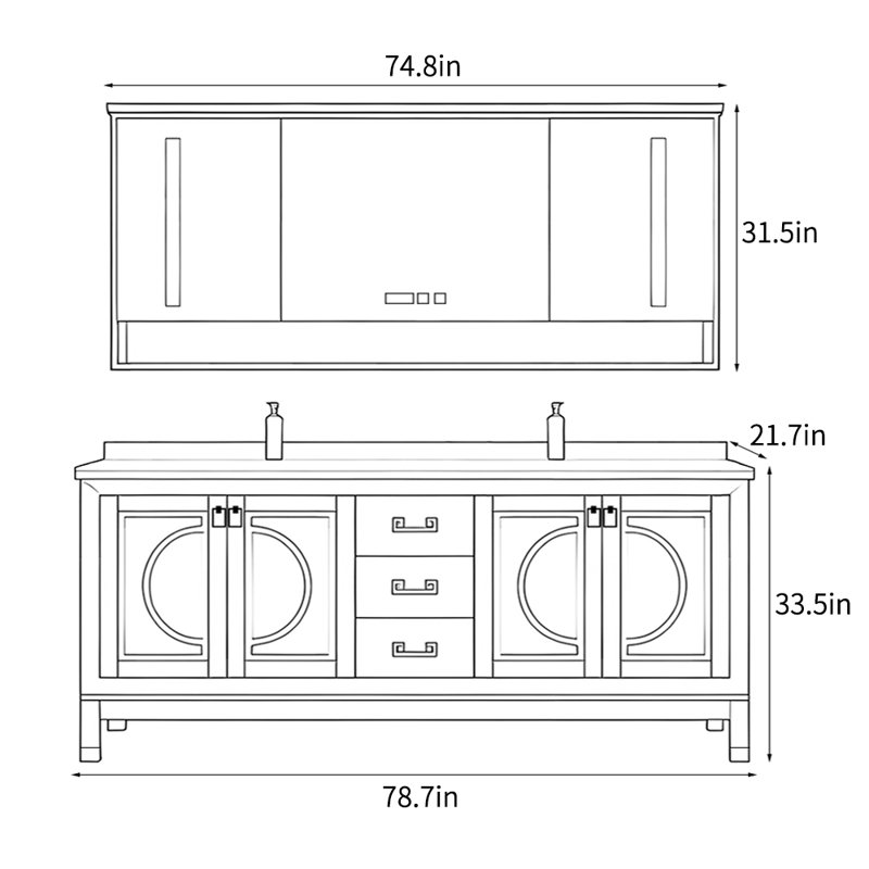 Chinese-style luxurious bathroom Vanity, 78.7"