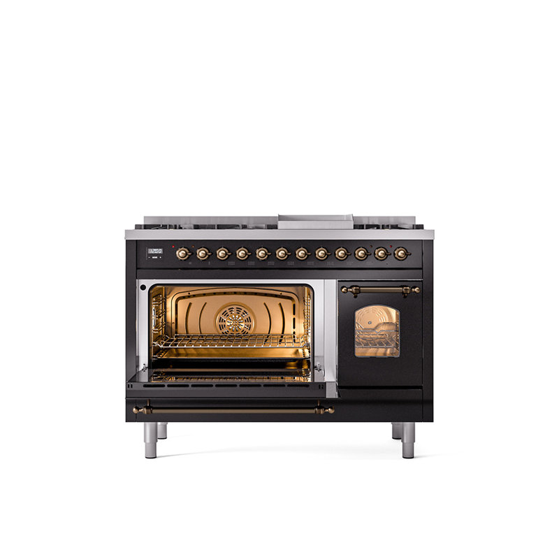 ILVE Nostalgie II 48 Dual Fuel Range , Glossy Black/Bronze, Liquid Propane
