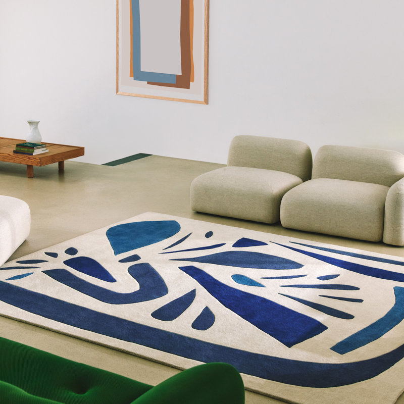 Alpha Hand Tufted Wool Area Rug in Blue, Rectangle 6'7" x 7'10"