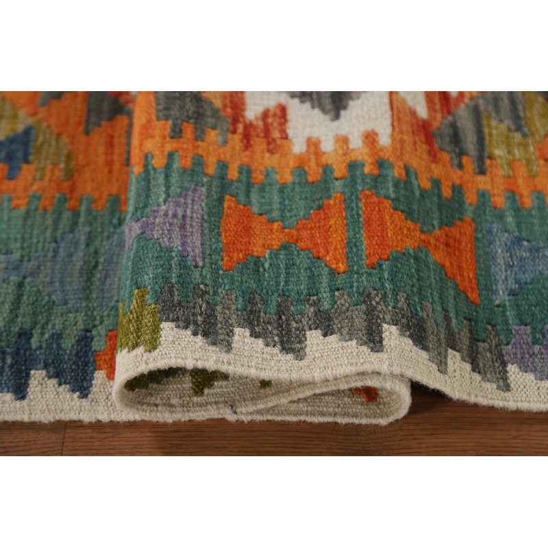 Geometric Kilim Reversible Wool Rug 3x4