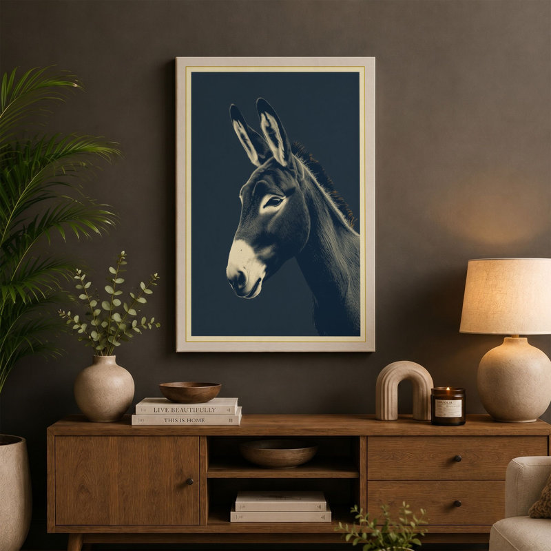 Donkey in Profile Minimalist - Wrapped Canvas, 30x20 - 76.2 x 50.8 cm, White Border