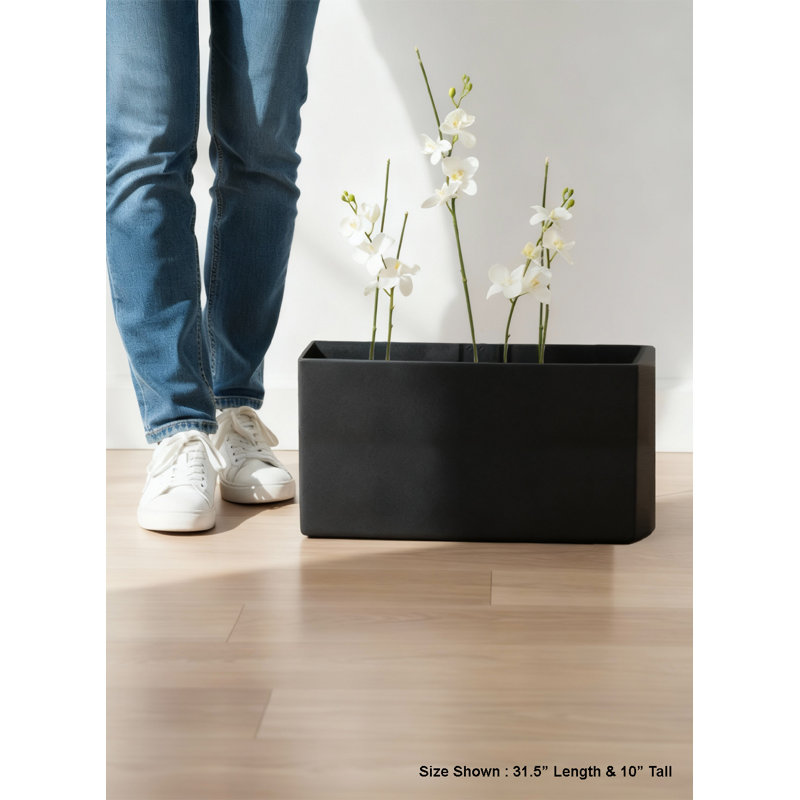  Black Rectangular Lightweight Planter Box, Matte Finish Flower Pot With Drainage Hole & Plug, Weather-Resistant Outdoor Trough For Patio, Balcony, Or Window, 10"W X 31.5"L X 10"H