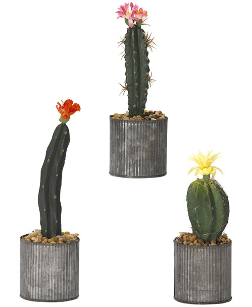 8'' Faux Cactus Plant in Metal Planter