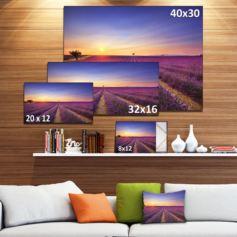 Champ de lavande en Provence, reproduction de photo sur toile tendue, H 20 po x l 20 po x P 1 po