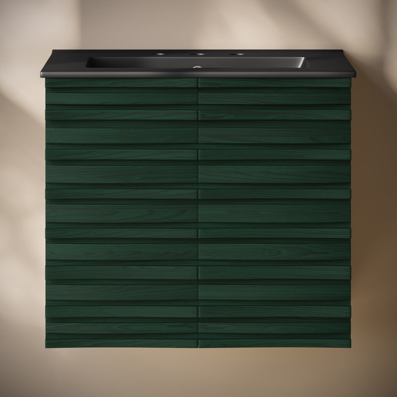 Judd 24" Wall-Mounted Bathroom Vanity In With Sink Top, Green, Black