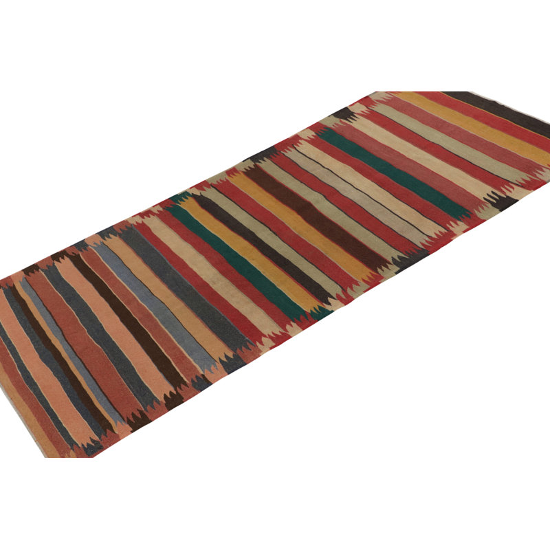 Wool Striped Area Rug in Red/Yellow/Blue