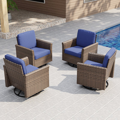 Ensemble de 4 chaises pivotantes pour l'extérieur en rotin et osier avec accoudoirs courbés
