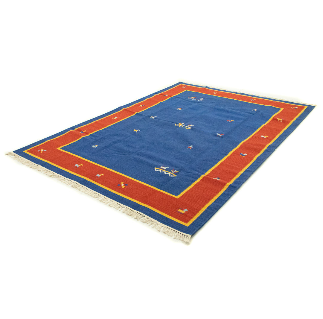 Handmade Kilim Wool Blue Indoor/Outdoor Rug