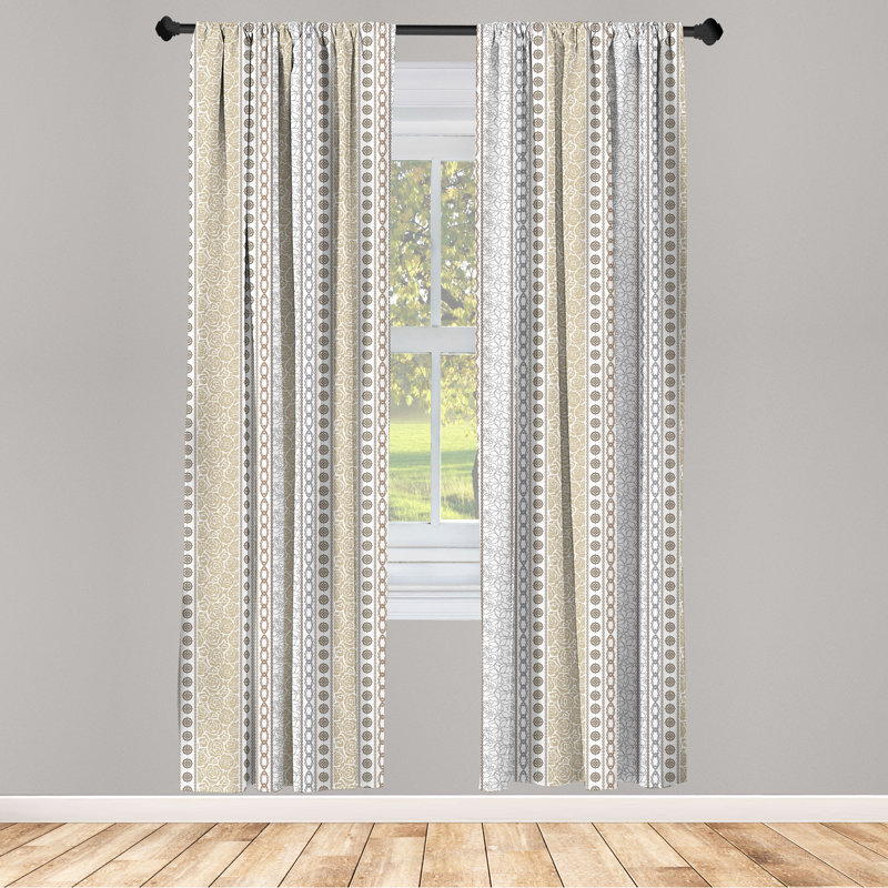 East Urban Home Rose 4-Panel Curtains, Vintage Floral Victorian, Grey Tan and White, 56" W x 95" L