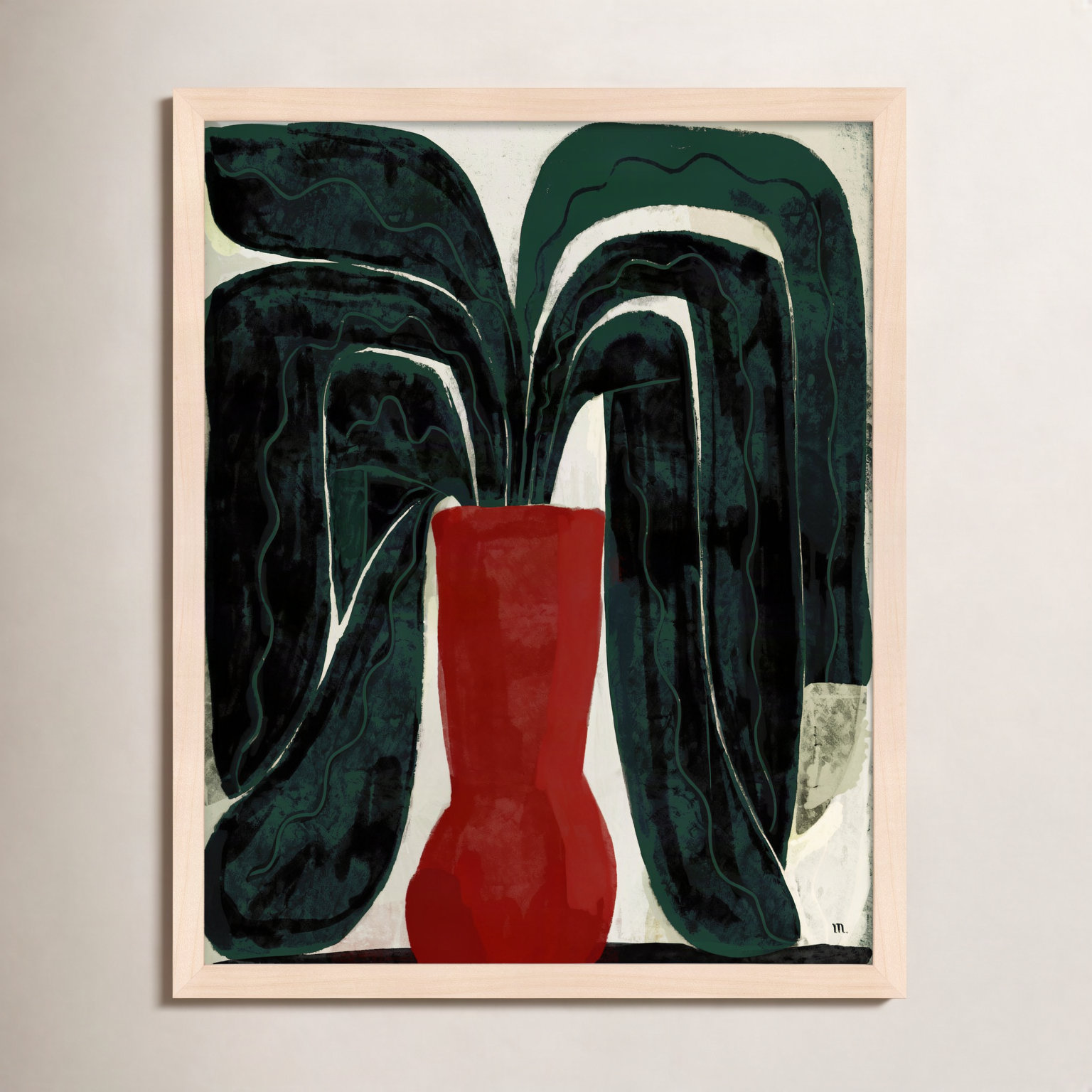 Adrianne "Plant No. 8" Painting, 50" H x 40" W x 1.25" D, Brown