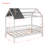 Twin Size Wood House Bed With Fence,White+Gray
