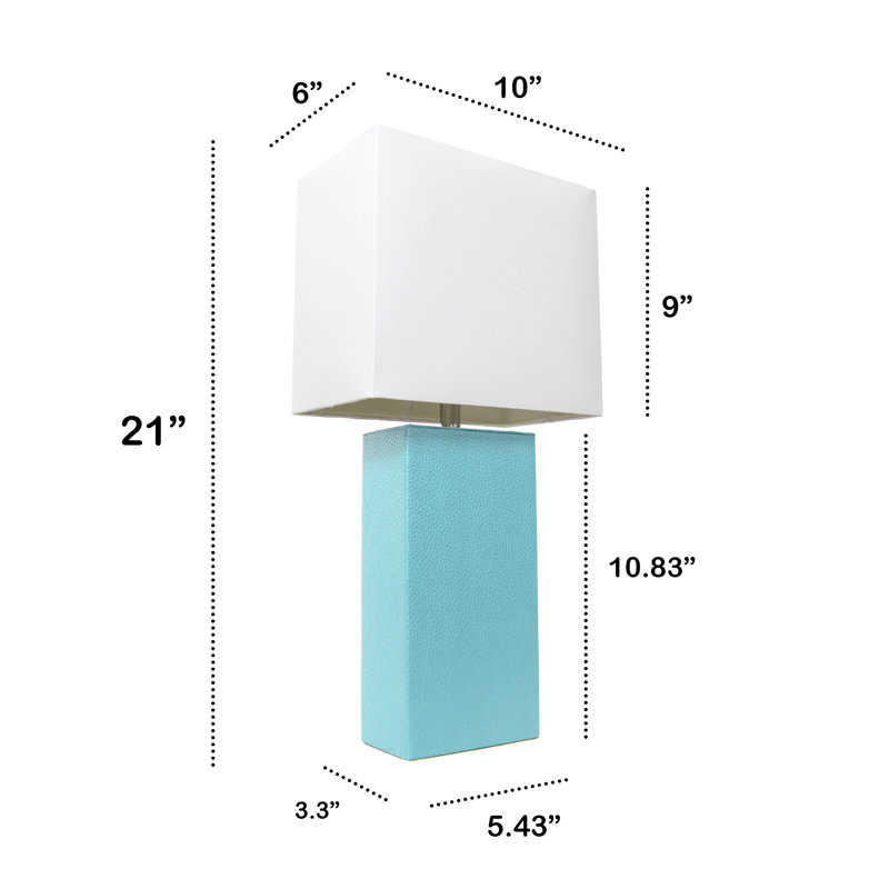21" Leather Base Table Lamp with White Rectangular Linen Shade, Aqua, No, Clear