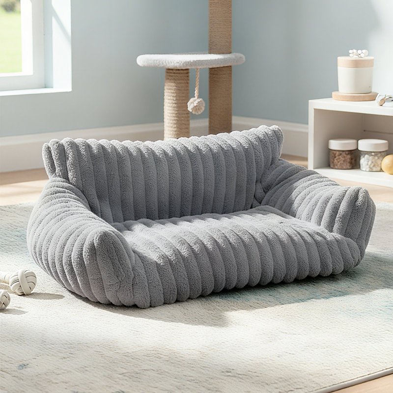 Faux Fur Pet Bed, 25" H x 61" W x 45" D, Grey