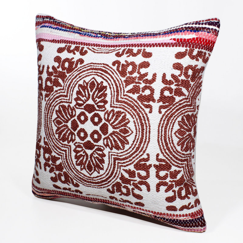 Mosaic Textile Square Abstract Contrasting Border Cotton Blend Throw Pillow Cover, Pillow Cover Only - No Insert