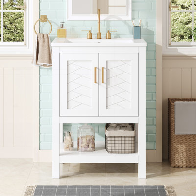 Meuble-lavabo moderne de 24 po au design sergé élégant avec charnières à fermeture en douceur