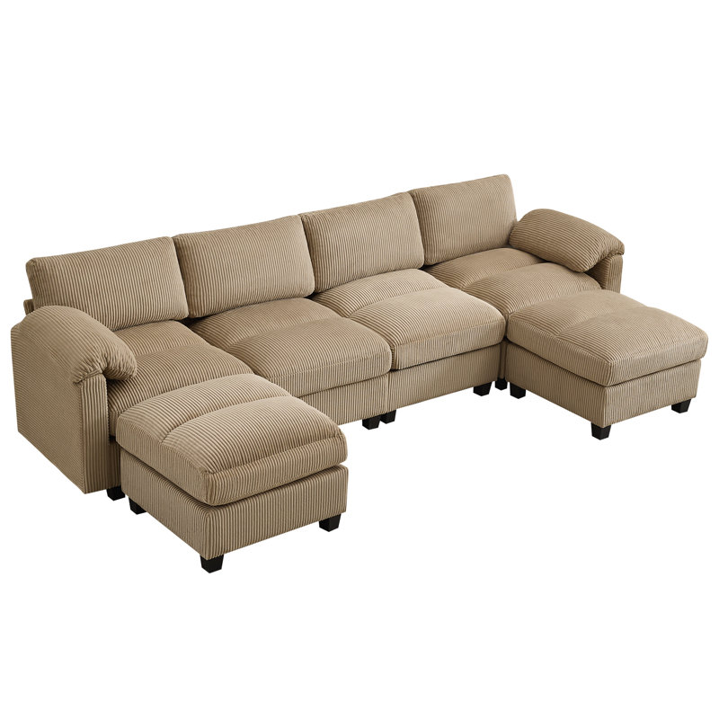 Canapé modulaire 6 places avec 2 repose-pieds, Chameau